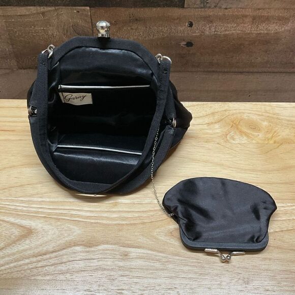 Garay Purse Clutch Inner Attached Coin Purse Black Wrist Hand Strap Snap Closure - Picture 10 of 12